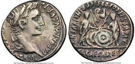 Augustus (27 BC-AD 14). AR denarius (17mm, 12h). NGC Choice VF, brushed. Lugdunum, 2 BC-AD 4. CAESAR AVGVSTVS-DIVI F PATER PATRIAE, laureate head of A...