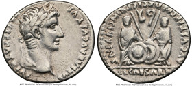 Augustus (27 BC-AD 14). AR denarius (19mm, 1h). NGC VF. Lugdunum, 2 BC-AD 4. CAESAR AVGVSTVS-DIVI F PATER PATRIAE, laureate head of Augustus right / A...