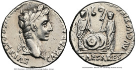 Augustus (27 BC-AD 14). AR denarius (18mm, 8h). NGC VF, brushed. Lugdunum, 2 BC-AD 4. CAESAR AVGVSTVS-DIVI F PATER PATRIAE, laureate head of Augustus ...