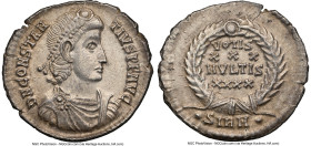 Constantius II (AD 337-361). AR heavy siliqua (21mm, 2.93 gm, 1h). NGC AU 5/5 - 3/5, brushed. Sirmium, AD 351-355. D N CONSTAN-TIVS P F AVG, pearl-dia...