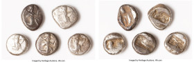 ANCIENT LOTS. Greek. Achaemenid Persia. Ca. 5th-4th century BC. Lot of five (5) AR sigloi. VG-Choice Fine. Includes: Five AR sigloi, Persian king or h...