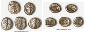 ANCIENT LOTS. Greek. Achaemenid Persia. Ca. 5th-4th century BC. Lot of five (5) AR sigloi. VG-Choice Fine. Includes: Five AR sigloi, Persian king or h...