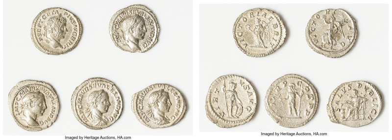 ANCIENT LOTS. Roman Imperial. Lot of five (5) AR denarii. Choice Fine-VF. Includ...