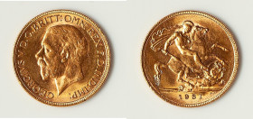 George V gold sovereign 1931-P UNC, Perth mint, KM32, S-4002. 22mm. 8.0gm. HID09801242017 © 2024 Heritage Auctions | All Rights Reserved