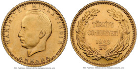 Republic gold "Inonu" 100 Kurush 1923 Year 20 (1943) AU58 NGC, Istanbul mint, KM-858, Fr-99. HID09801242017 © 2024 Heritage Auctions | All Rights Rese...