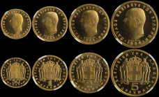 GREECE: Complete set of 4 pattern coins (1954) in gold, composed of 50 Lepta, 1 Drachma, 2 Drachmas & 5 Drachmas. Head of King Paul facing left on obv...