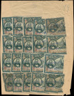 GREECE: Lot of 23 banknotes attached on kraft paper (20 on face and 3 on back), composed of left parts of cancelled 25 Drachmas (ND) (bisected Hellas ...