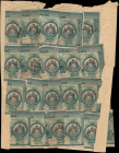 GREECE: Lot of 40 banknotes attached on kraft paper (20 on face and 20 on back), composed of right parts of 500 Drachmas (1926 NEON issue) (cut Hellas...