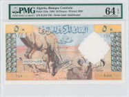 ALGERIA: 50 Dinars (1.1.1964) in light brown and multicolor. Two Barbary sheep on face. S/N: "R.212 720". WMK: Abd al-Qadir. Printed by (BDF). Inside ...