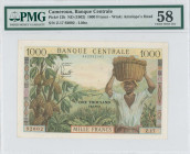 CAMEROUN: 1000 Francs (ND 1962) in multicolor. Man carrying a basket at right and denominations in French and English on face. S/N: "Z.17 92002". Lith...