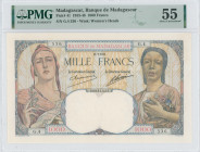MADAGASCAR: 1000 Francs (11.7.1933) in multicolor. Female allegory of the French Republic at left, African woman at right on face. S/N: "G.4 536". WMK...