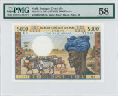 MALI: 5000 Francs (ND 1972-84) in blue, brown and multicolor. Cattle at lower left, man with turban at right on face. S/N: "B.8 31345". WMK: Man head....