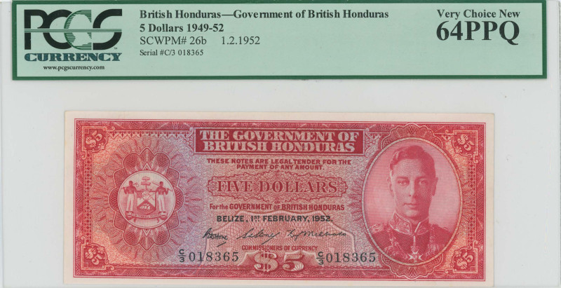 BRITISH HONDURAS: 5 Dollars (1.2.1952) in red on multicolor unpt. Coat of arms a...