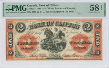 CANADA: 2 Dollars (1.9.1861) in black on red unpt. St George slaying dragon at center. S/N: "3437". Printed by NYBNC. Uniface. Inside holder by PMG "C...