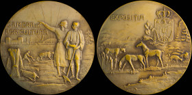 ROMANIA: Bronze medal for the Exhibition Chamber of Agriculture (1926). Agricultural landscape with a farmer and a woman, who looks to the riches of t...