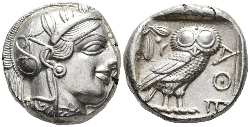 ATTICA.Athens. Tetradrachm (AR, 23 mm, 17.25 g), c. 454–404 BC.

 Head of Athe...
