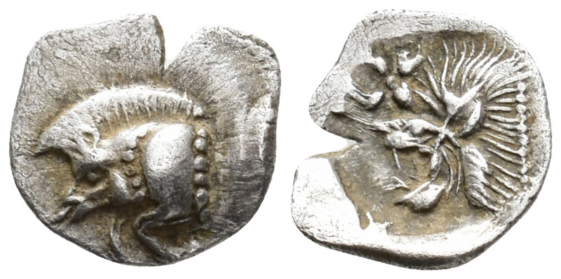 MYSIA.Kyzikos. Hemiobol (AR, 10 mm, 0.40 g), c. 450–400 BC.

 Forepart of boar...