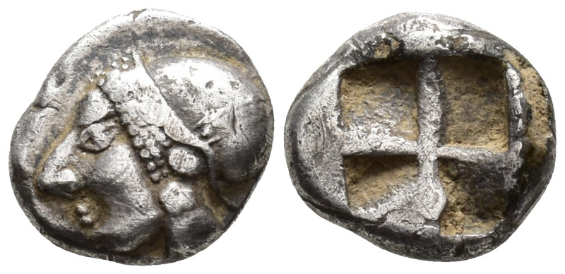 IONIA.Phokaia. Diobol (AR, 10 mm, 0.88 g), c. 521–478 BC.

 Head of a nymph le...