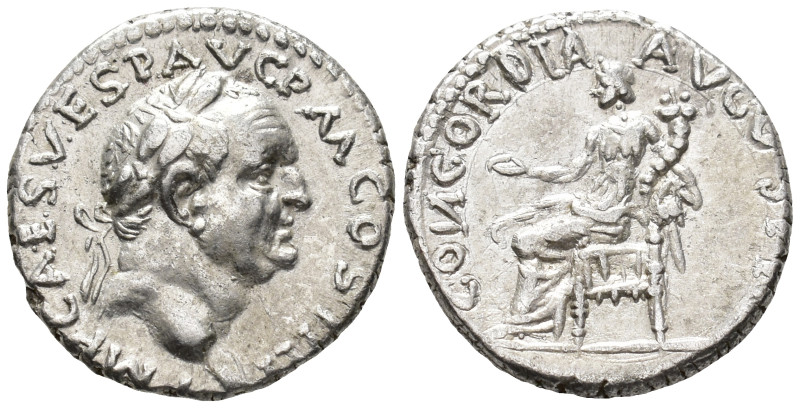 Vespasian (AD 69–79). Denarius (AR, 17 mm, 3.53 g), Antioch mint, 72–73.

 IMP...