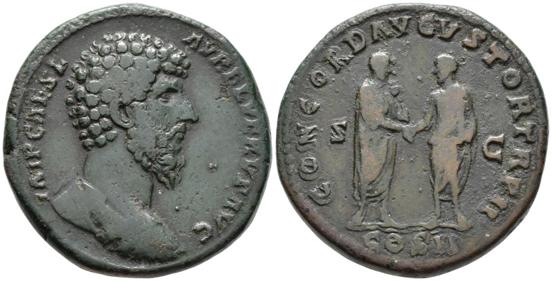 Lucius Verus, Augustus (AD 161–169). Sestertius (AE, 33 mm, 24.14 g), Rome mint,...