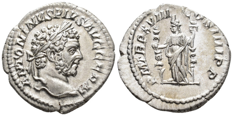 Caracalla, Augustus (AD 198–217). Denarius (AR, 19 mm, 2.88 g), Rome mint, 215....