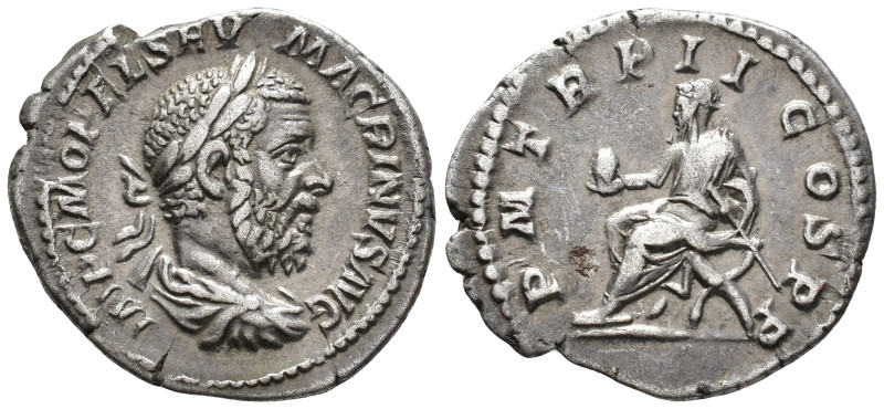 Macrinus (AD 217–218). Denarius (AR, 20 mm, 3.06 g), Rome mint, 218.

 IMP C M...