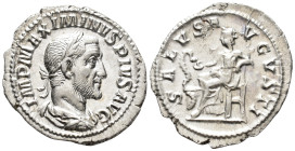 Maximinus I Thrax (AD 235–238). Denarius (AR, 21 mm, 2.68 g), Rome mint, 235–236.

 IMP MAXIMINVS PIVS AVG Laureate, draped and cuirassed bust of Ma...