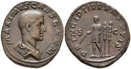 Maximus, Caesar (AD 235/6–238). Sestertius (AE, 32 mm, 21.34 g), Rome mint, 236–238.

 MAXIMVS CAES GERM Bare-headed and draped bust of Maximus righ...