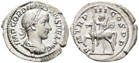 Gordian III, Augustus (AD 238–244). Denarius (AR, 22 mm, 2.84 g), Rome mint, 240.

 IMP GORDIANVS PIVS FEL AVG Laureate, draped and cuirassed bust o...