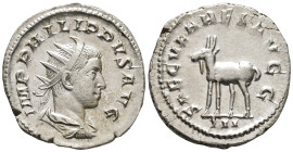 Philip II (AD 244–249). Antoninianus (AR, 23 mm, 4.03 g), Rome mint, 248.

 IMP PHILIPPVS AVG Radiate, draped and cuirassed bust of Philip II right,...