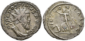 Postumus (AD 260–269). Antoninianus (AR, 23 mm, 3.43 g), Cologne mint, 260.

 IMP C POSTVMVS P F AVG Radiate, draped and cuirassed bust of Postumus ...