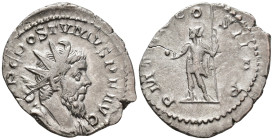 Postumus (AD 260–269). Antoninianus (AR, 24 mm, 3.10 g), Cologne mint, 260–261.

 IMP C POSTVMVS P F AVG Radiate, draped and cuirassed bust of Postu...