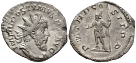 Postumus (AD 260–269). Antoninianus (AR, 23 mm, 2.97 g), Cologne mint, 260–261.

 IMP C POSTVMVS P F AVG Radiate, draped and cuirassed bust of Postu...