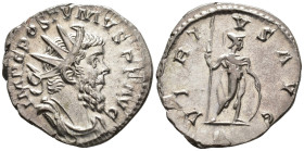 Postumus (AD 260–269). Antoninianus (AR, 22 mm, 3.33 g), Cologne mint, 262–263.

 IMP C POSTVMVS P F AVG Radiate, draped and cuirassed bust of Postu...