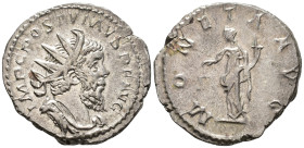Postumus (AD 260–269). Antoninianus (AR, 22 mm, 4.21 g), Cologne mint, 262–265.

 IMP C POSTVMVS P F AVG Radiate, draped and cuirassed bust of Postu...