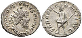 Postumus (AD 260–269). Antoninianus (AR, 21 mm, 3.72 g), Cologne mint, 266–267.

 IMP C POSTVMVS P F AVG Radiate, draped and cuirassed bust of Postu...