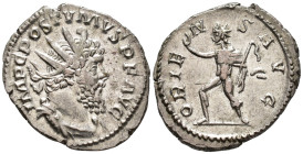 Postumus (AD 260–269). Antoninianus (AR, 23 mm, 3.58 g), Cologne mint, 268.

 IMP C POSTVMVS P F AVG Radiate, draped and cuirassed bust of Postumus ...