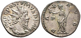 Postumus (AD 260–269). Antoninianus (AR, 20 mm, 3.28 g), Cologne mint, 268.

 IMP C POSTVMVS P F AVG Radiate, draped and cuirassed bust of Postumus ...