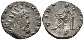 Postumus (AD 260–269). Antoninianus (AE, 18 mm, 3.29 g), Mediolanum mint, struck under Aureolus, 268.

 IMP POSTVMVS AVG Radiate, draped and cuirass...