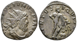 Postumus (AD 260–269). Antoninianus (AE, 18 mm, 2.46 g), Mediolanum mint, struck under Aureolus, 268.

 IMP POSTVMVS P F AVG Radiate, draped and cui...