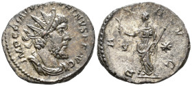 Victorinus (AD 269–271). Antoninianus (AE, 20 mm, 3.19 g), Treveri mint, 269.

 IMP C PIAV VICTORINVS P F AVG Radiate, draped and cuirassed bust of ...