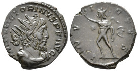 Victorinus (AD 269–271). Antoninianus (AE, 20 mm, 3.52 g), Treveri mint, 270–271.

 IMP C VICTORINVS P F AVG Radiate, draped and cuirassed bust of V...