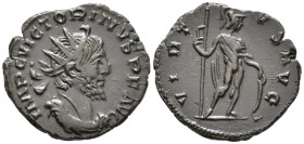 Victorinus (AD 269–271). Antoninianus (AE, 20 mm, 2.70 g), Treveri mint, 271.

 IMP C VICTORINVS P F AVG Radiate, draped and cuirassed bust of Victo...