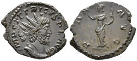 Tetricus (AD 271–274). Antoninianus (AE, 21 mm, 3.19 g), Treveri mint, 272–273.

 IMP C TETRICVS P F AVG Radiate, draped and cuirassed bust of Tetri...