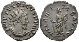 Tetricus (AD 271–274). Antoninianus (AE, 20 mm, 2.14 g), Treveri mint, 273.

 IMP C TETRICVS P F AVG Radiate, draped and cuirassed bust of Tetricus ...