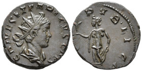 Tetricus II (AD 273–274). Antoninianus (AE, 18 mm, 3.13 g), Treveri mint, 272–273.

 C PIV ESV TETRICVS CAES Radiate and draped bust of Tetricus II ...