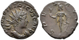 Tetricus II (AD 273–274). Antoninianus (AE, 18 mm, 3.08 g), Treveri mint, 273.

 C PIV ESV TETRICVS CAES Radiate and draped bust of Tetricus II righ...