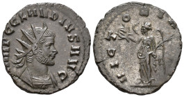 Claudius II Gothicus (AD 268–270). Antoninianus (AE, 21 mm, 3.49 g), Rome mint, 268–269.

 IMP C CLAVDIVS AVG Radiate and cuirassed bust of Claudius...