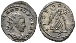 Claudius II Gothicus (AD 268–270). Antoninianus (AE, 21 mm, 3.67 g), Mediolanum mint, 268–269.

 IMP CLAVDIVS P F AVG Radiate, draped and cuirassed ...