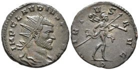 Claudius II Gothicus (AD 268–270). Antoninianus (AE, 19 mm, 2.86 g), Mediolanum mint, 269–270.

 IMP CLAVDIVS P F AVG Radiate, draped and cuirassed ...